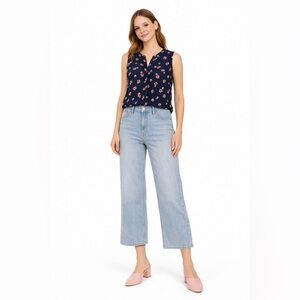 LOFT Navy and Pink Floral Sleeveless Blouse